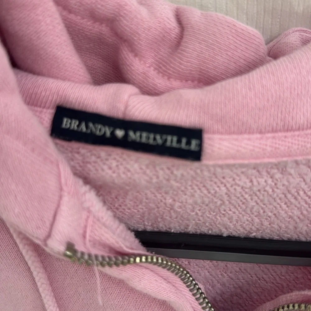 Brandy Melville Light Pink Zip-Up Cropped Hoodie One Size